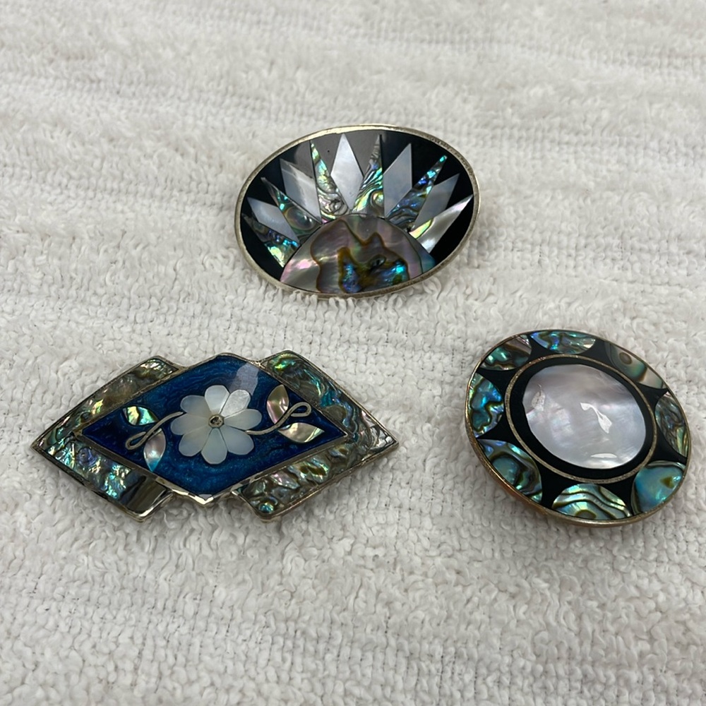 3 Vintage Alpaca Mexico Sterling Pendants and Pins/Brooches